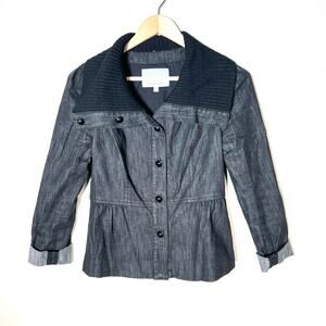 Classiques Entier Black button down denim and sweater mix peplum jacket XS B189